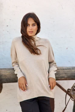 Pulls & Gilets-Lauren Vidal Pull évasé au col montant Nao Sable