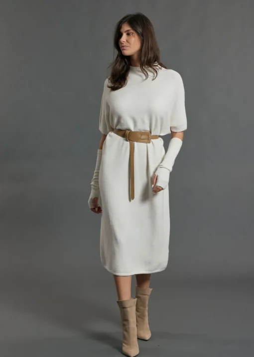 Robes & Jupes-Lauren Vidal Robe longue en laine NUMA Ecru