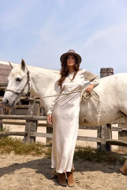 Robes & Jupes-Lauren Vidal ROBE LONGUE FITTÉE KIMI Creme