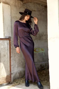 Robes & Jupes-Lauren Vidal ROBE LONGUE FITTÉE KIMI Raisin