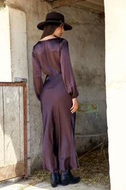 Robes & Jupes-Lauren Vidal ROBE LONGUE FITTÉE KIMI Raisin