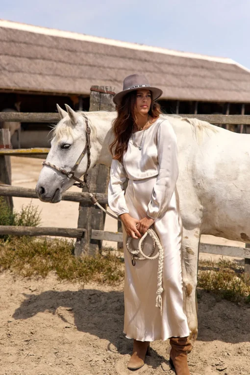 Robes & Jupes-Lauren Vidal ROBE LONGUE FITTÉE KIMI Creme