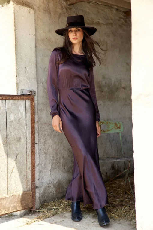 Robes & Jupes-Lauren Vidal ROBE LONGUE FITTÉE KIMI Raisin