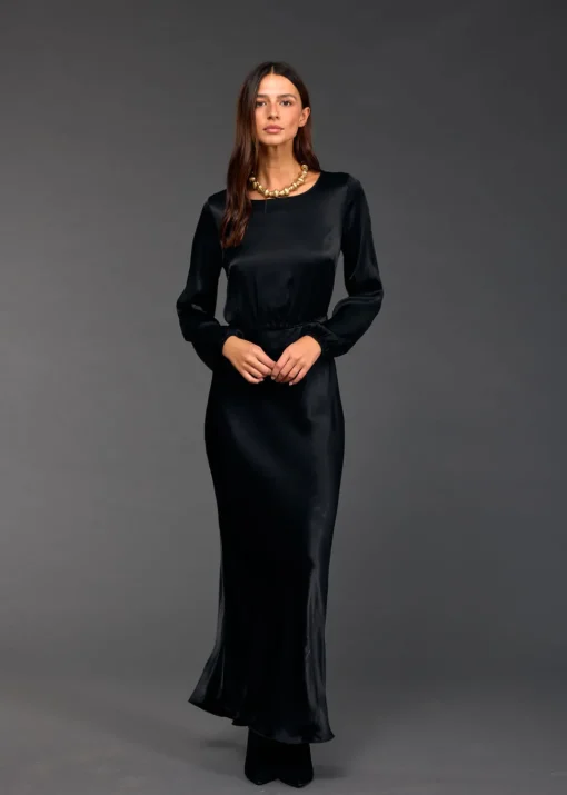 Robes & Jupes-Lauren Vidal ROBE LONGUE FITTÉE KIMI Noir
