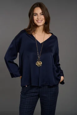 Chemises & Blouses-Lauren Vidal TOP COURT UNI LUISA Eclipse