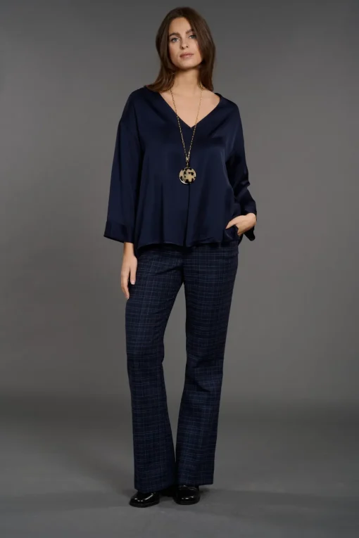 Chemises & Blouses-Lauren Vidal TOP COURT UNI LUISA Eclipse