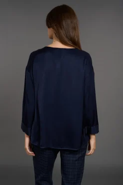 Chemises & Blouses-Lauren Vidal TOP COURT UNI LUISA Eclipse