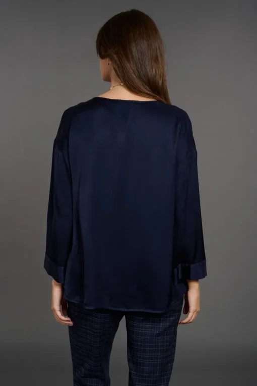 Chemises & Blouses-Lauren Vidal TOP COURT UNI LUISA Eclipse