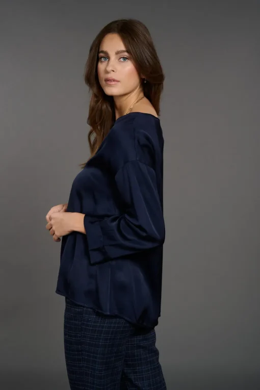 Chemises & Blouses-Lauren Vidal TOP COURT UNI LUISA Eclipse