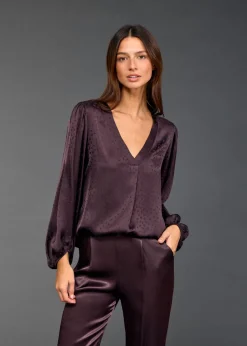 Chemises & Blouses-Lauren Vidal TOP EN VISCOSE JACQUARD ENZO Raisin
