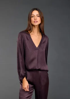 Chemises & Blouses-Lauren Vidal TOP EN VISCOSE JACQUARD ENZO Raisin