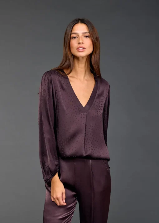 Chemises & Blouses-Lauren Vidal TOP EN VISCOSE JACQUARD ENZO Raisin