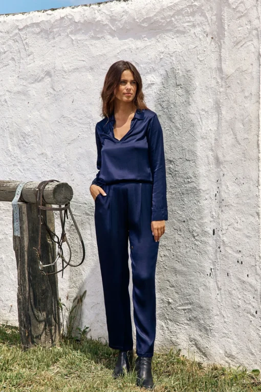 Chemises & Blouses-Lauren Vidal TOP FITTÉ SLOANE Eclipse