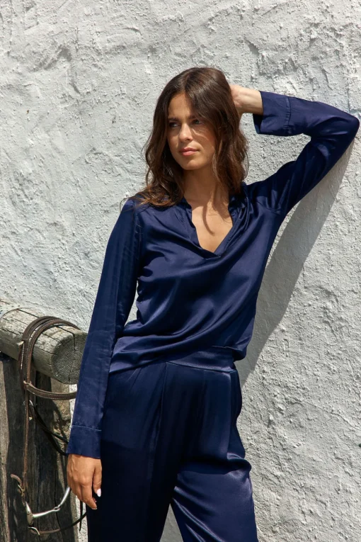 Chemises & Blouses-Lauren Vidal TOP FITTÉ SLOANE Eclipse