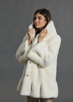 Vestes & Manteaux-Lauren Vidal VESTE À  CAPUCHE EN FAUSSE FOURRURE LINA Ecru