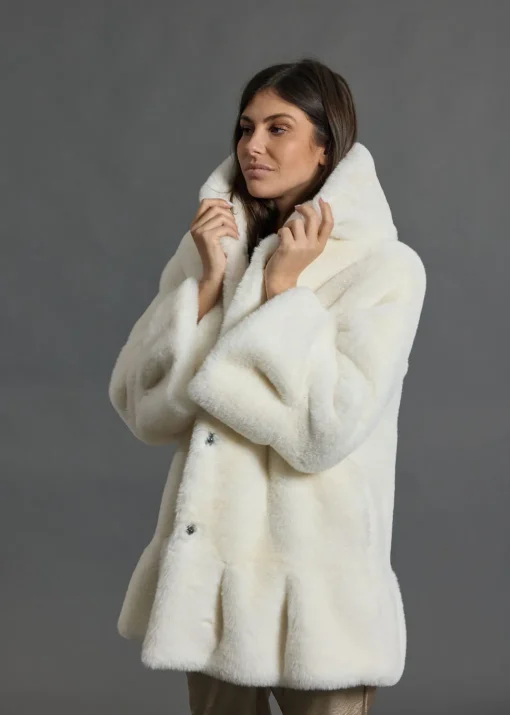 Vestes & Manteaux-Lauren Vidal VESTE À  CAPUCHE EN FAUSSE FOURRURE LINA Ecru