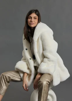 Vestes & Manteaux-Lauren Vidal VESTE À  CAPUCHE EN FAUSSE FOURRURE LINA Ecru