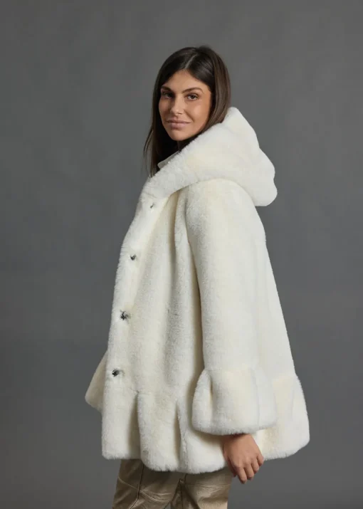 Vestes & Manteaux-Lauren Vidal VESTE À  CAPUCHE EN FAUSSE FOURRURE LINA Ecru