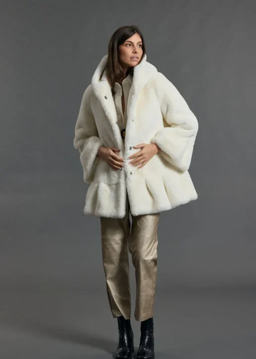 Vestes & Manteaux-Lauren Vidal VESTE À  CAPUCHE EN FAUSSE FOURRURE LINA Ecru