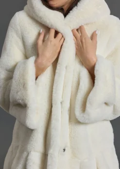 Vestes & Manteaux-Lauren Vidal VESTE À  CAPUCHE EN FAUSSE FOURRURE LINA Ecru