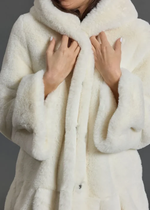 Vestes & Manteaux-Lauren Vidal VESTE À  CAPUCHE EN FAUSSE FOURRURE LINA Ecru