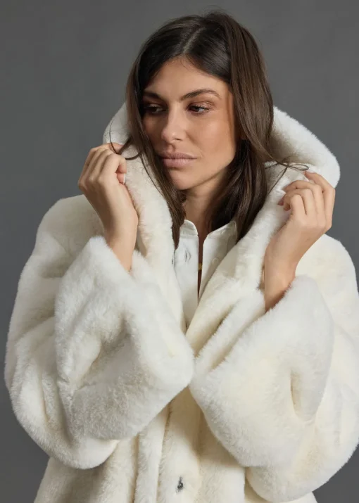 Vestes & Manteaux-Lauren Vidal VESTE À  CAPUCHE EN FAUSSE FOURRURE LINA Ecru