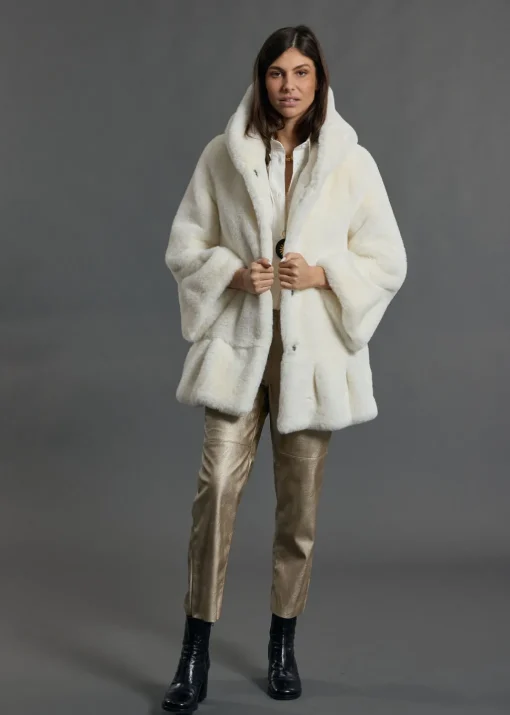 Vestes & Manteaux-Lauren Vidal VESTE À  CAPUCHE EN FAUSSE FOURRURE LINA Ecru