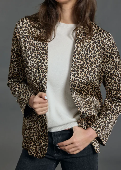 Vestes & Manteaux-Lauren Vidal VESTE BLAZER FLUIDE IMPRIMÉE LÉOPARD VALMI Creme