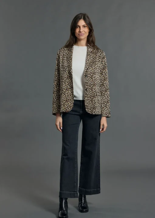 Vestes & Manteaux-Lauren Vidal VESTE BLAZER FLUIDE IMPRIMÉE LÉOPARD VALMI Creme