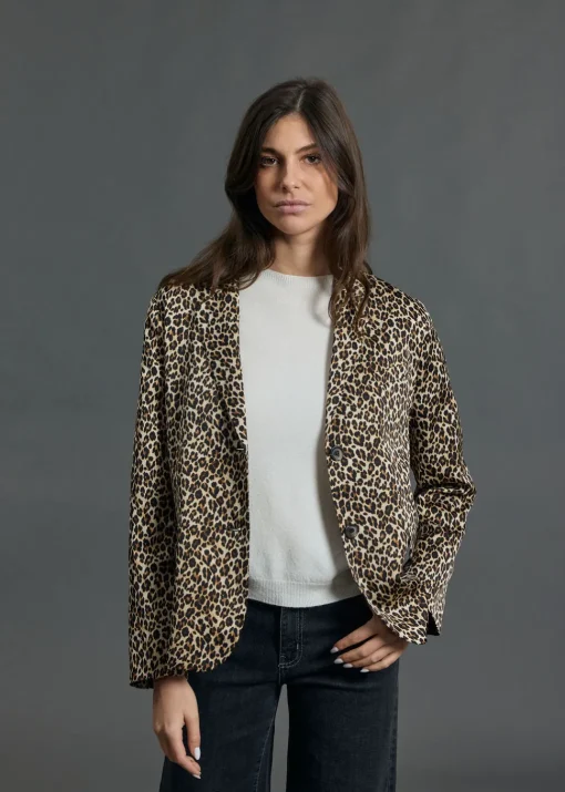 Vestes & Manteaux-Lauren Vidal VESTE BLAZER FLUIDE IMPRIMÉE LÉOPARD VALMI Creme