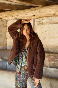 Vestes & Manteaux-Lauren Vidal VESTE COURTE EN FAUSSE FOURRURE LIO Cafe