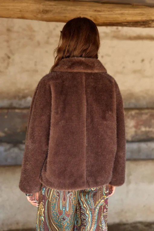 Vestes & Manteaux-Lauren Vidal VESTE COURTE EN FAUSSE FOURRURE LIO Cafe