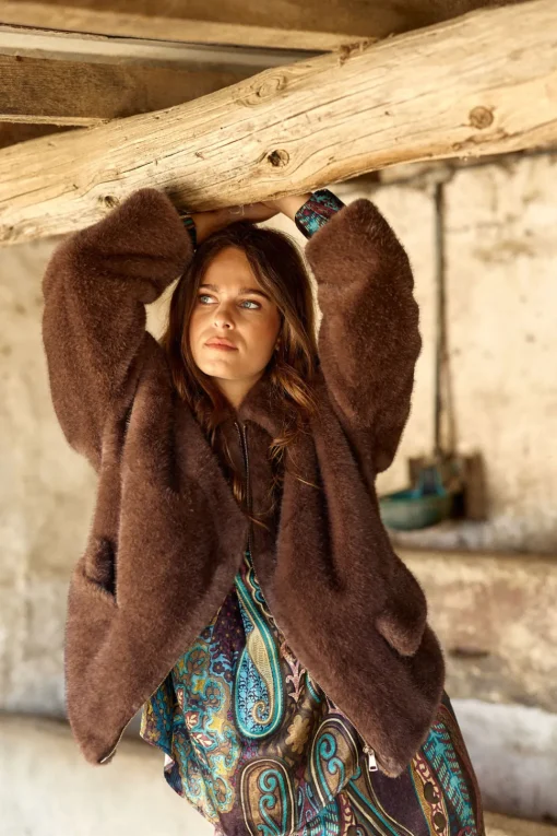Vestes & Manteaux-Lauren Vidal VESTE COURTE EN FAUSSE FOURRURE LIO Cafe