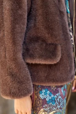 Vestes & Manteaux-Lauren Vidal VESTE COURTE EN FAUSSE FOURRURE LIO Cafe