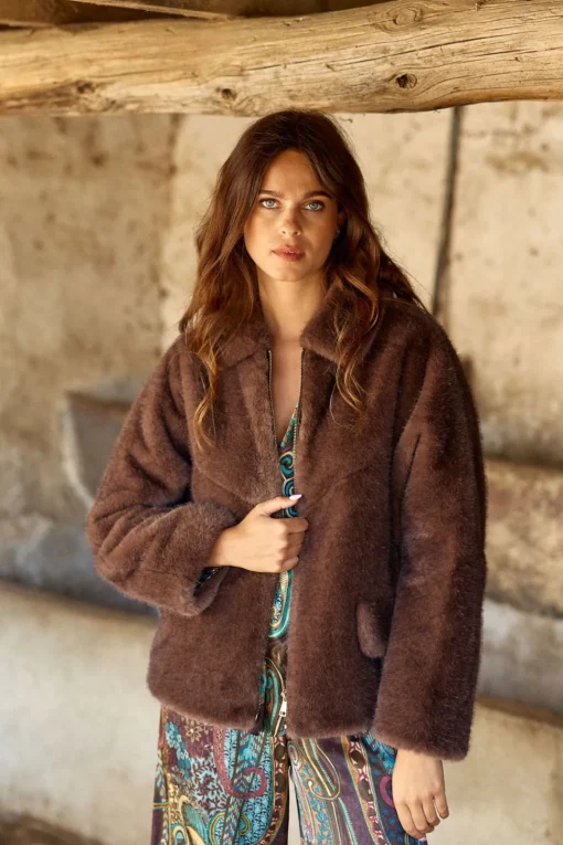 Vestes & Manteaux-Lauren Vidal VESTE COURTE EN FAUSSE FOURRURE LIO Cafe