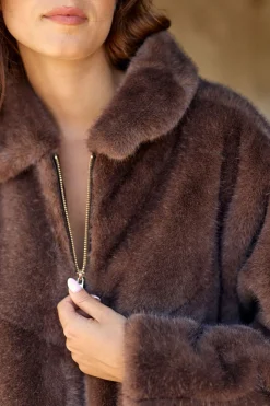 Vestes & Manteaux-Lauren Vidal VESTE COURTE EN FAUSSE FOURRURE LIO Cafe
