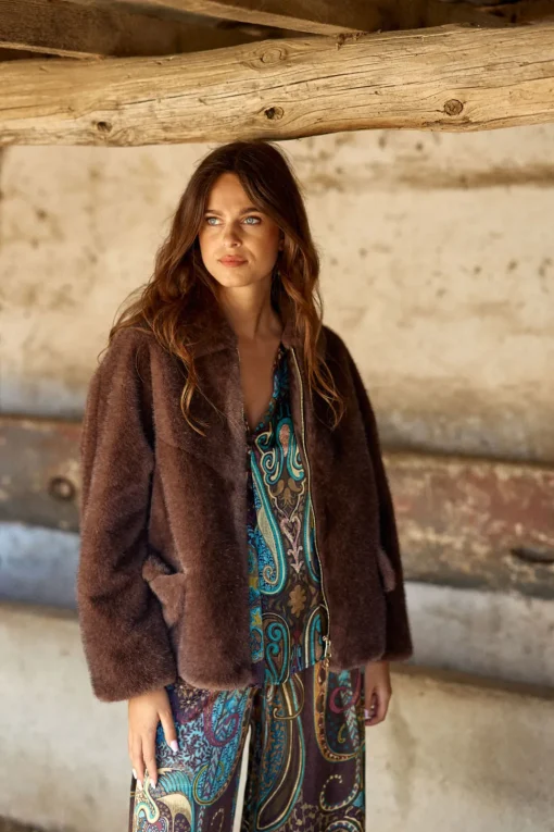 Vestes & Manteaux-Lauren Vidal VESTE COURTE EN FAUSSE FOURRURE LIO Cafe
