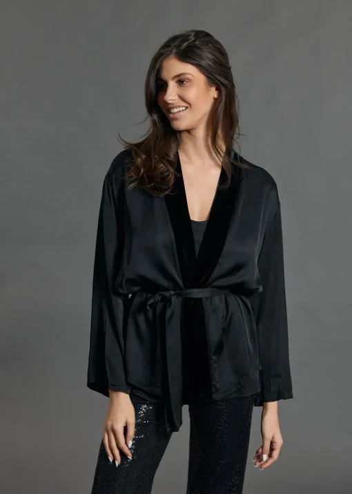 Vestes & Manteaux-Lauren Vidal VESTE KIMONO BI-MATIÈRE AMBRE Noir
