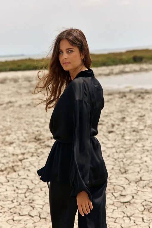 Vestes & Manteaux-Lauren Vidal VESTE KIMONO BI-MATIÈRE AMBRE Noir